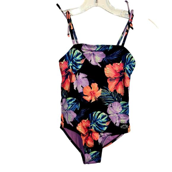 Justice Small Black One Piece Girl's Swimsuit Kids Size 7 8 Flowers - Picture 1 of 4